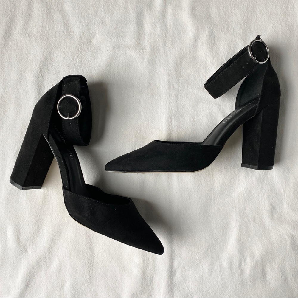 Madden Girl Saaxon Microsuede Ankle Strap Pumps 4 Inch Black Heel Black Size 9